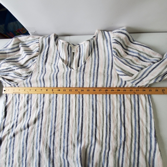 Caslon Linen Blend Striped Puff Sleeve Top Size XL V-Neck Popover Casual Coastal - Picture 6 of 12